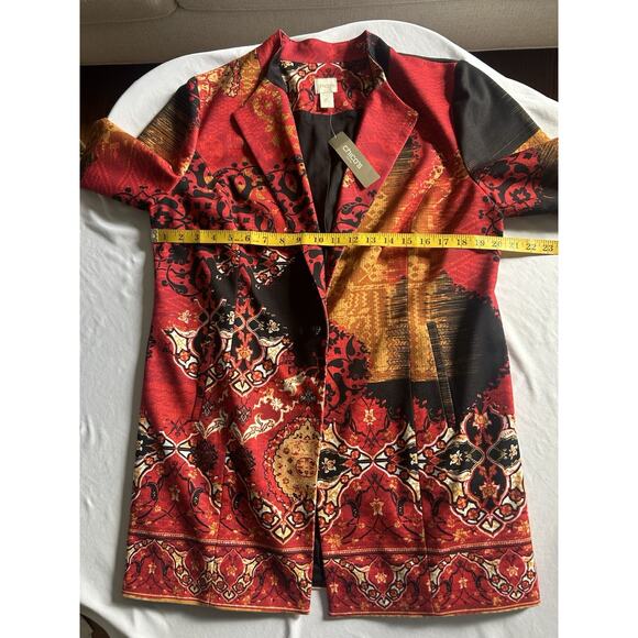 Chico's Artisanal Print Ponte Blazer Womens Size Large Red Art to Wear NWT - Picture 7 of 9